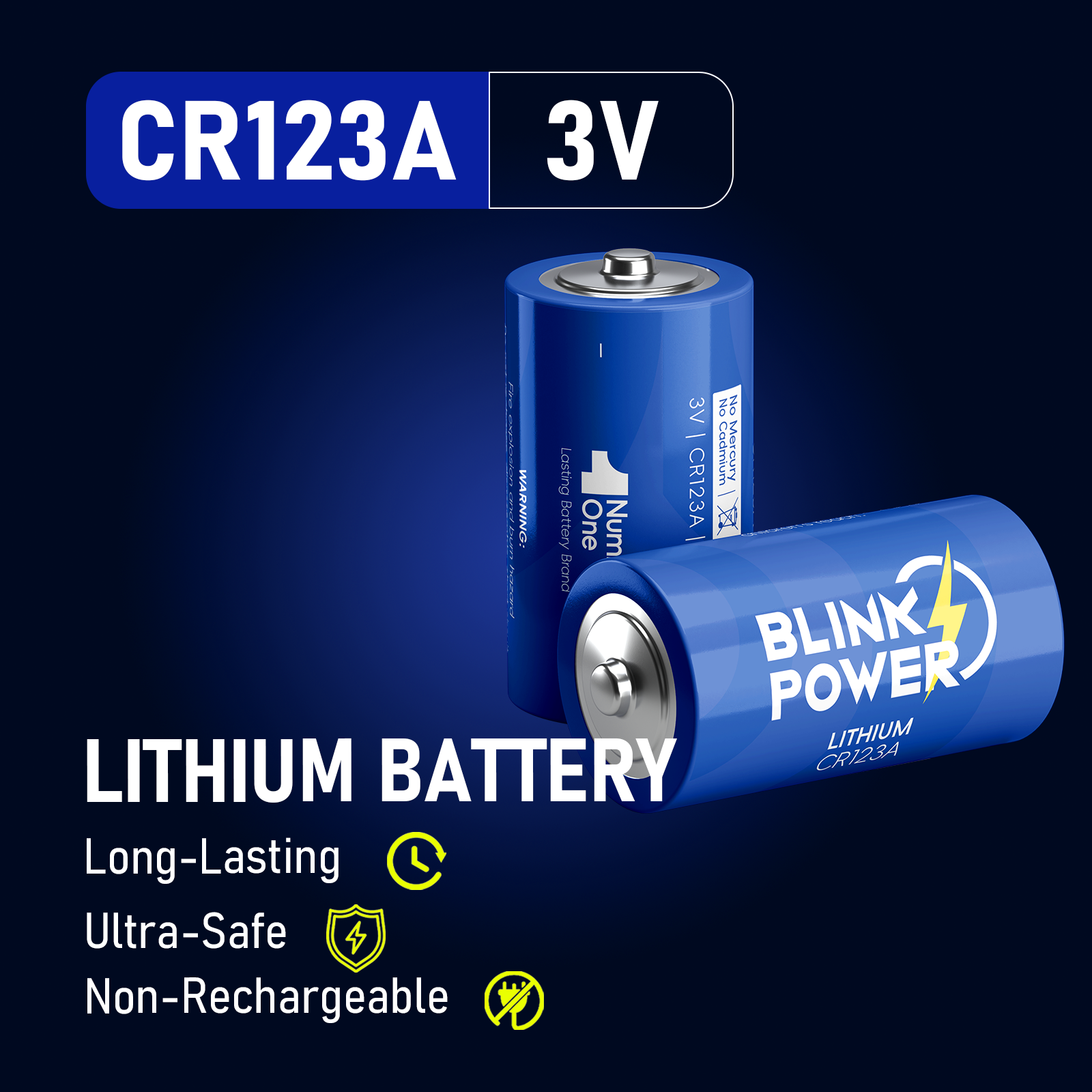 CR123A 3V Lithium Battery, 1700mAh Longest Lasting for Flashlight