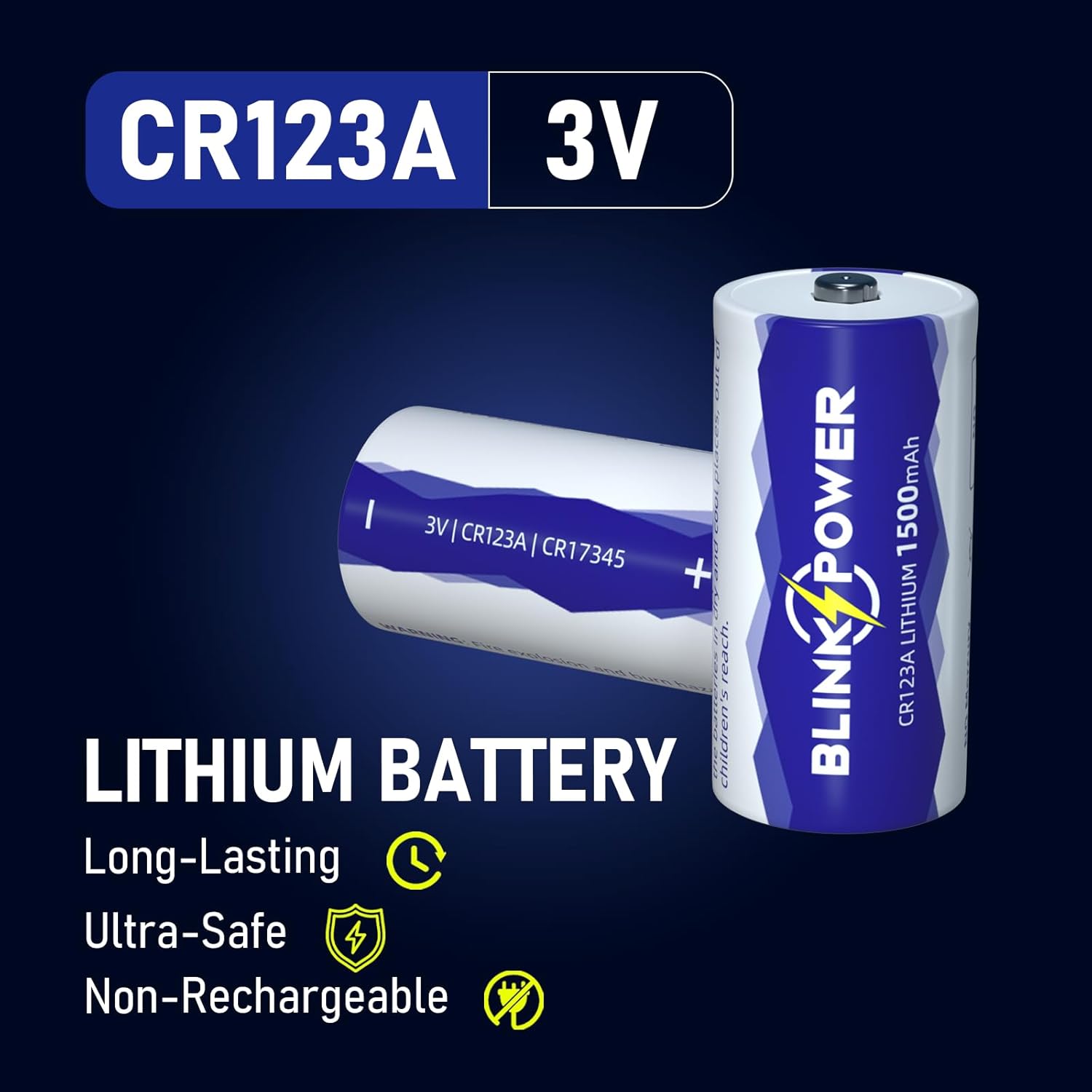 CR123A 3V Lithium Battery, 1500mAh Longest Lasting for Flashlight