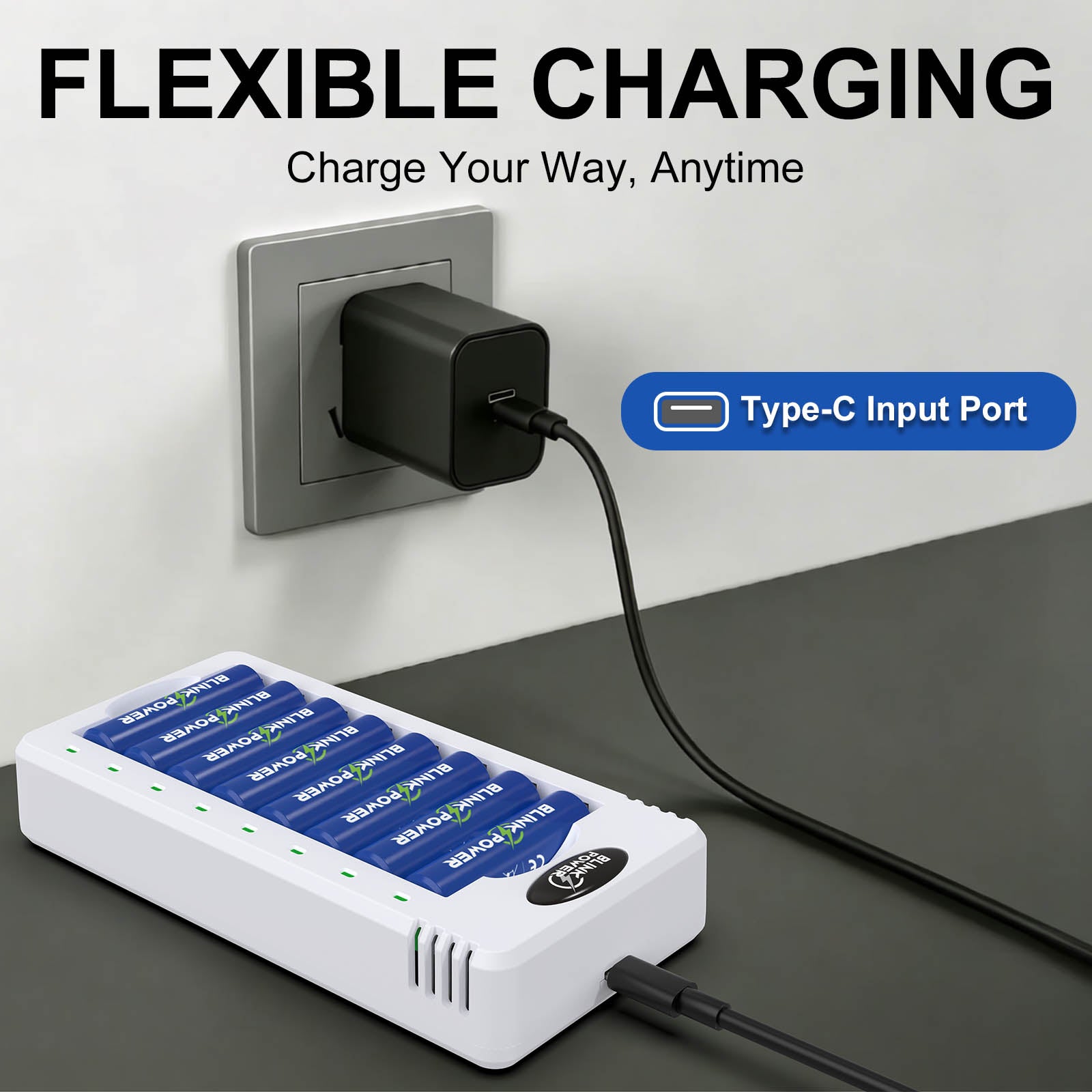 Blinkspower Rechargeable AA Batteries with Charger, 8 Pack 3000mAh NiMH AA Batteries with Battery Charger