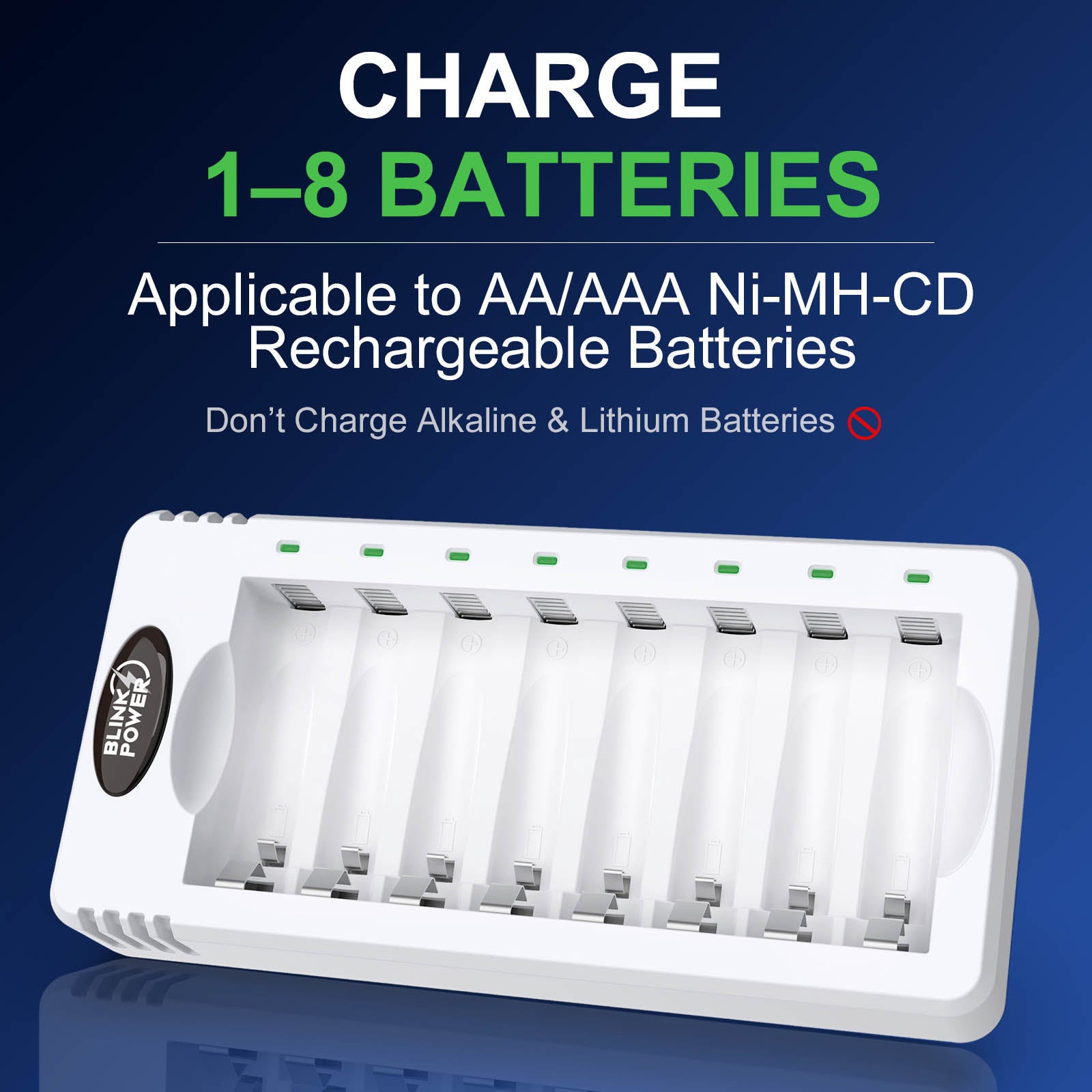 Blinkspower Rechargeable AA Batteries with Charger, 8 Pack 3000mAh NiMH AA Batteries with Battery Charger