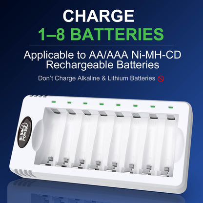 Blinkspower Rechargeable AA Batteries with Charger, 8 Pack 3000mAh NiMH AA Batteries with Battery Charger