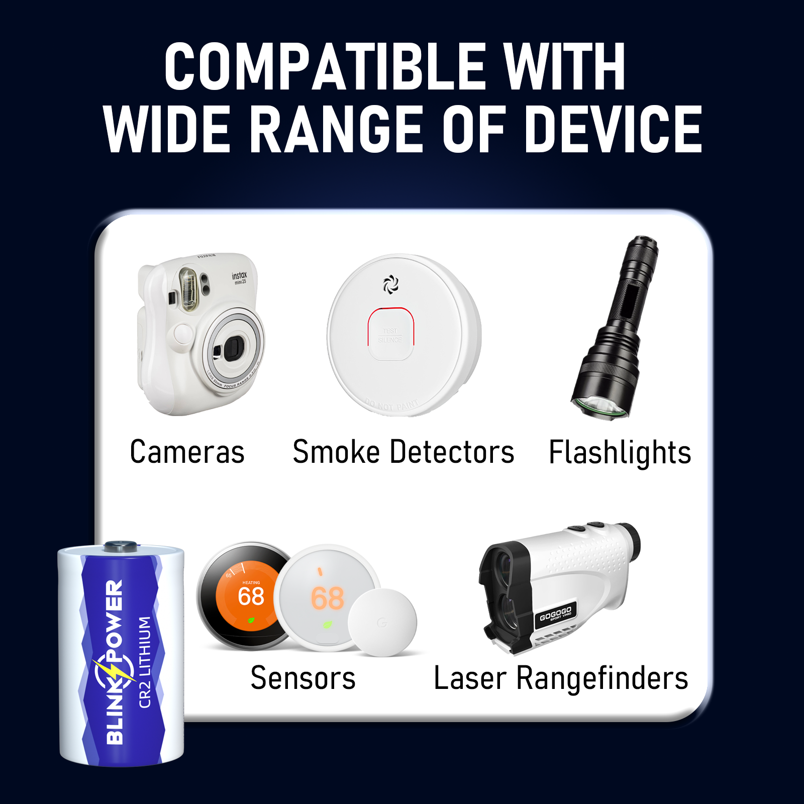 CR2 Battery, 900 mAh, 10-Year Shelf Life, Leak-Proof Design for Range Finder