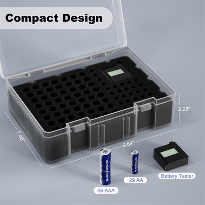 BlinksPower Battery Organizer Storage Case, Holds 56 AA, 29 AAA and More, Battery Box Include Digital Tester