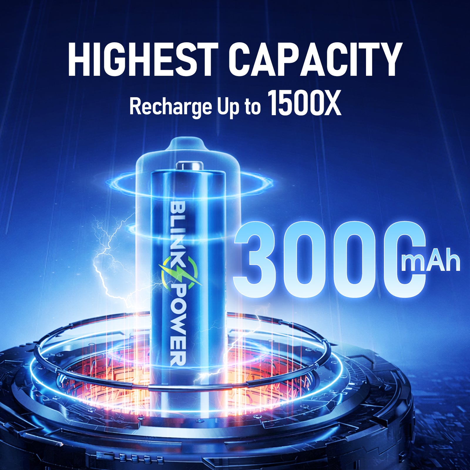 Blinkspower Rechargeable AA Batteries, 3000mAh 1.2V Rechargeable  Batteries Recharge up to 1500x Times
