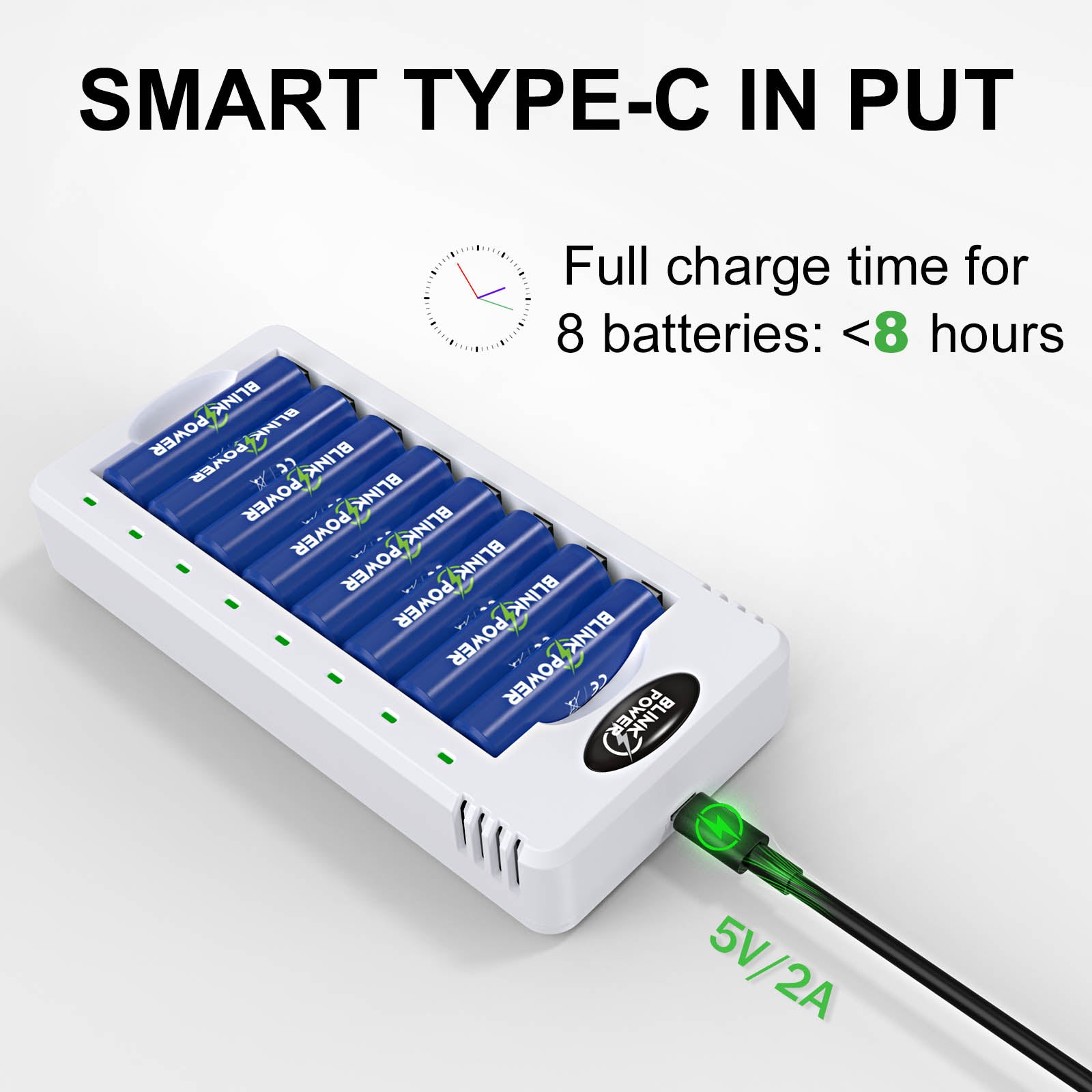 Blinkspower Rechargeable AA Batteries with Charger, 8 Pack 3000mAh NiMH AA Batteries with Battery Charger