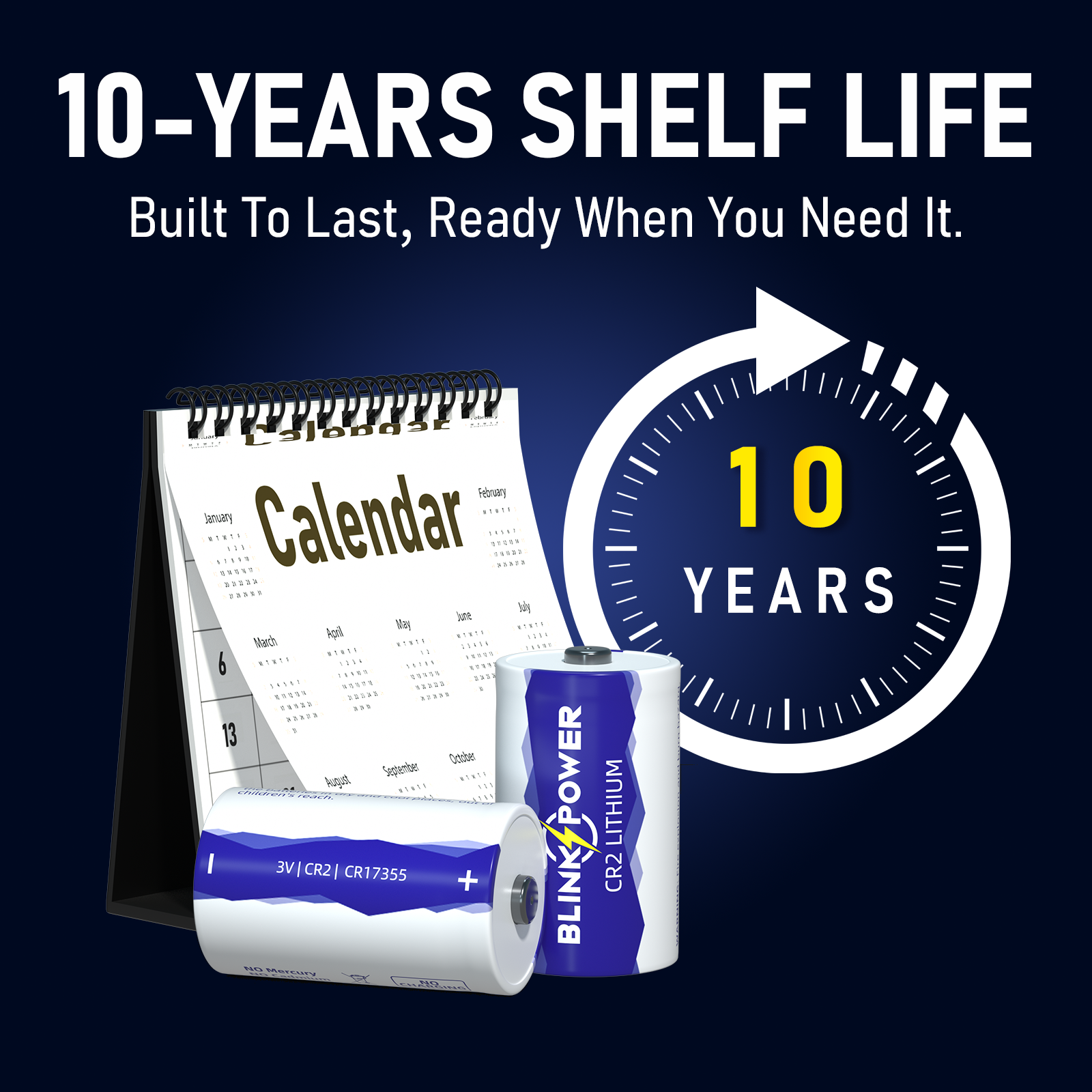 CR2 Battery, 900 mAh, 10-Year Shelf Life, Leak-Proof Design for Range Finder